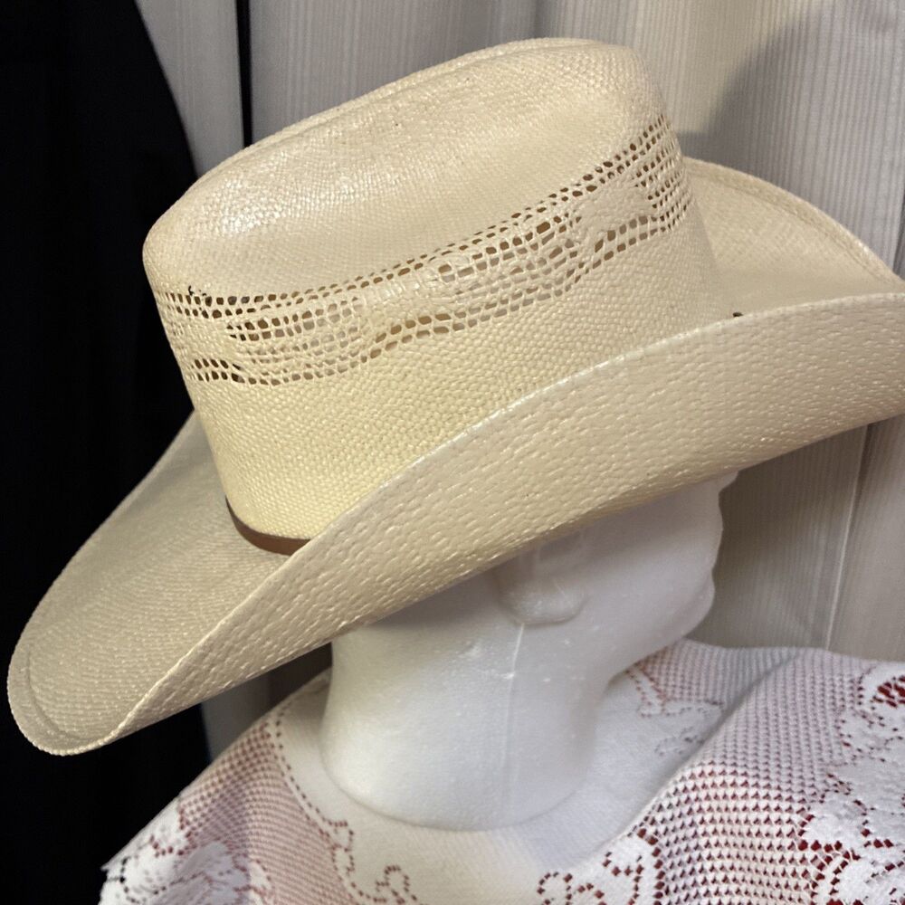 Eddy Bros Straw Cowboy Western Hat Bangora Size 7.5 Cream - Picture 6 of 14